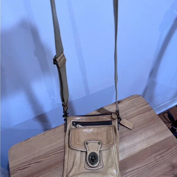 Coach Beige Leather Messenger Bag with Canvas Strap - Picture 6 of 6